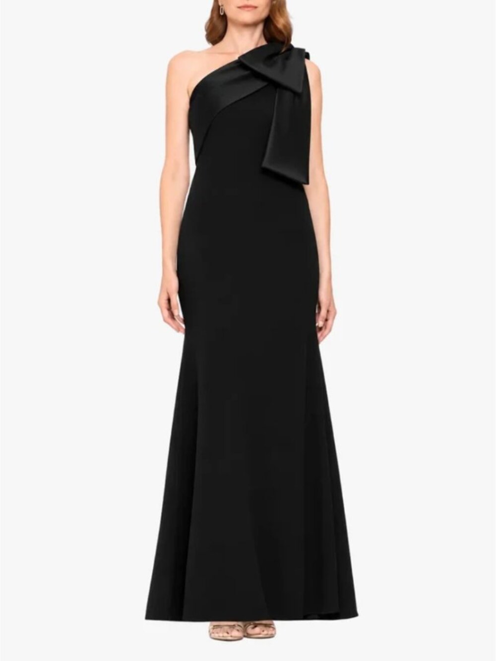 Betsy & Adam Carmela Scuba Crepe With Satin Bow Dress Black Evening Size 10 NWT